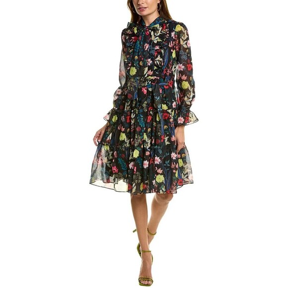 Gracia Womens Tiered Dress Floral Sheer Black Bloomcore Fairy Whimsy Small - Picture 6 of 16